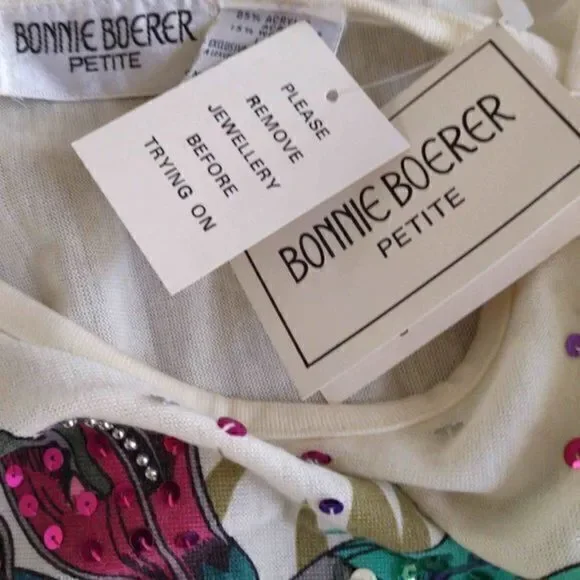Bonnie Boerer Sequin Tropical Flower Dolman Sleeve Top Sz PS - Picture 11 of 14